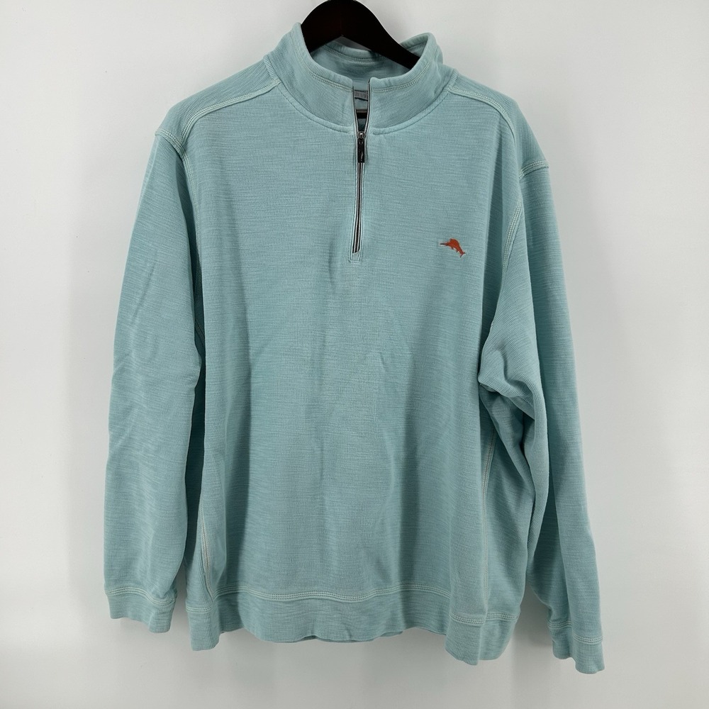 Tommy Bahama Tobago Bay Pullover Mens XXL Aqua Pima Tencel 1/4 Zip Marlin